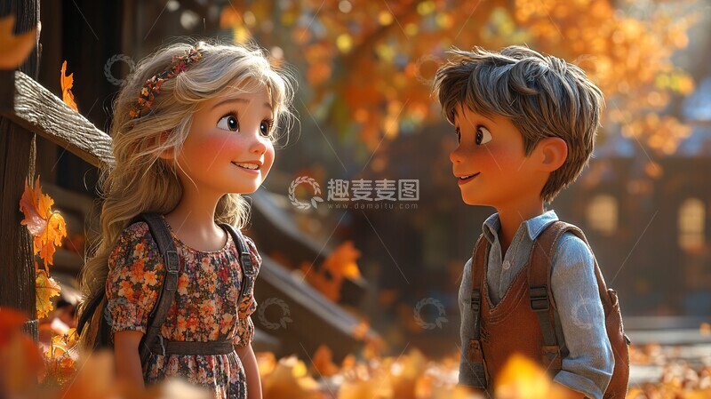 高清大图下载【趣麦麦图】女孩与同学放学1