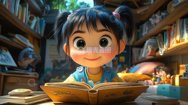 高清大图下载【趣麦麦图】女孩读书女孩读书书桌1