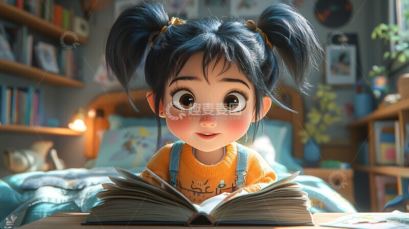 高清大图下载【趣麦麦图】女孩读书女孩读书书桌