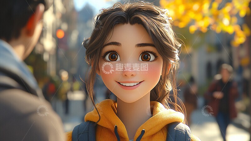 高清大图下载【趣麦麦图】女孩与朋友打招呼1