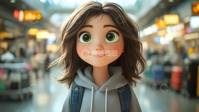 高清大图下载【趣麦麦图】机场里的女孩1