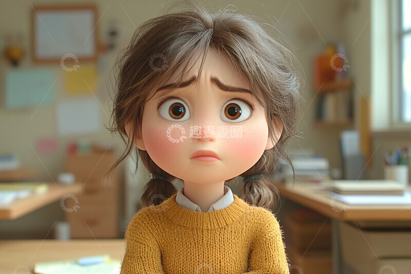 高清大图下载【趣麦麦图】女孩站在课桌旁