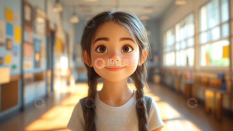 高清大图下载【趣麦麦图】小女孩学校走廊2