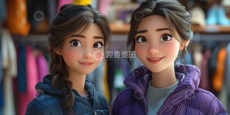 高清大图下载【趣麦麦图】女孩试穿紫色夹克2