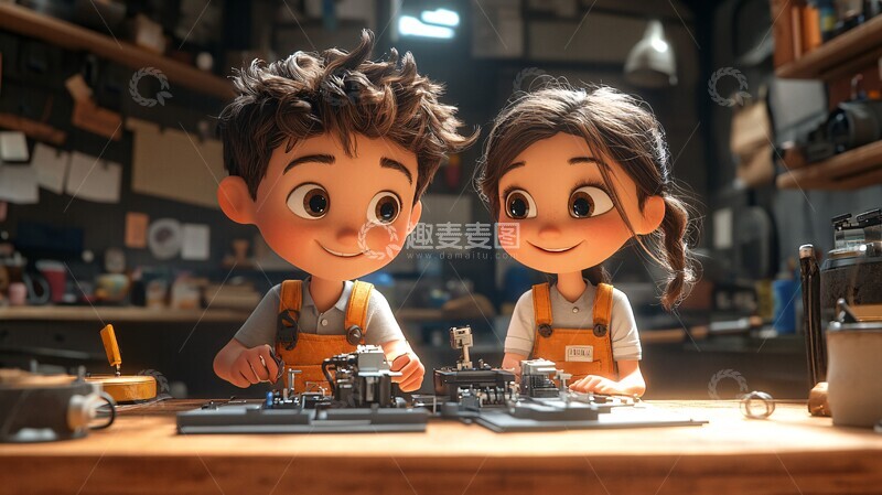 高清大图下载【趣麦麦图】男孩女孩电工修房