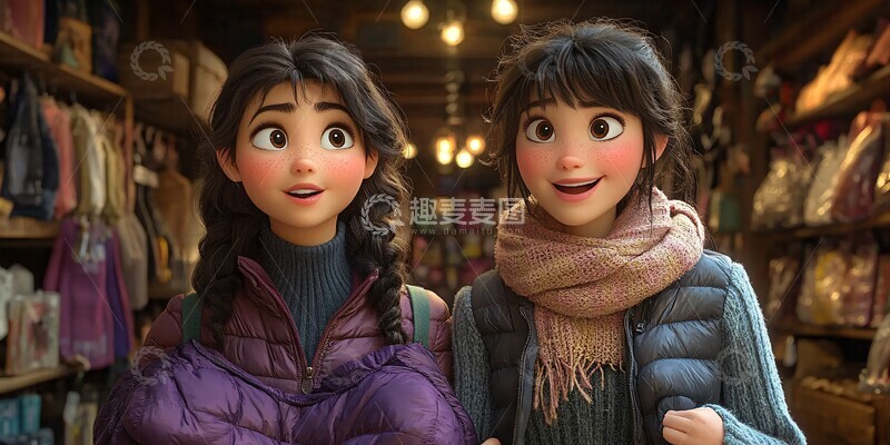 高清大图下载【趣麦麦图】女孩试穿紫色夹克3