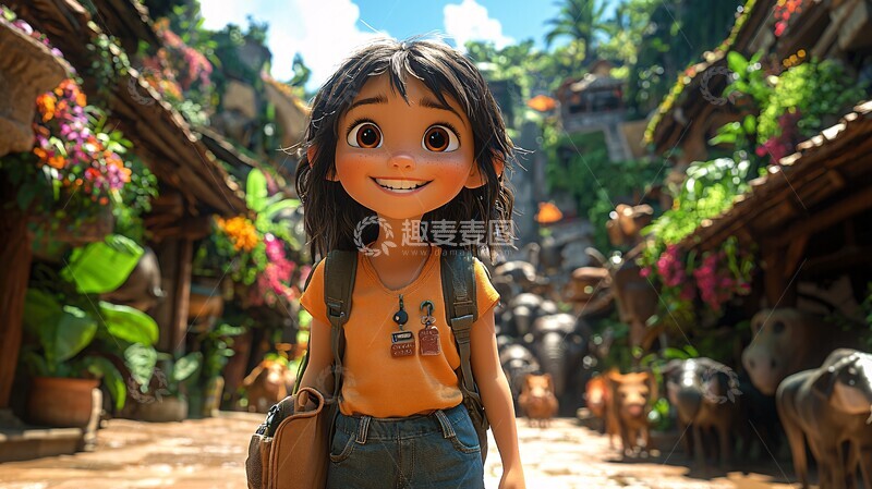 高清大图下载【趣麦麦图】小女孩背包逛动物园1