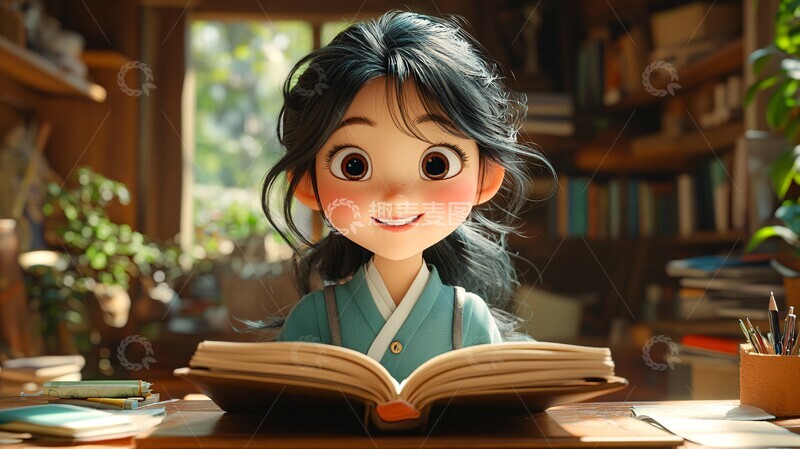 高清大图下载【趣麦麦图】少女读书的温馨时刻