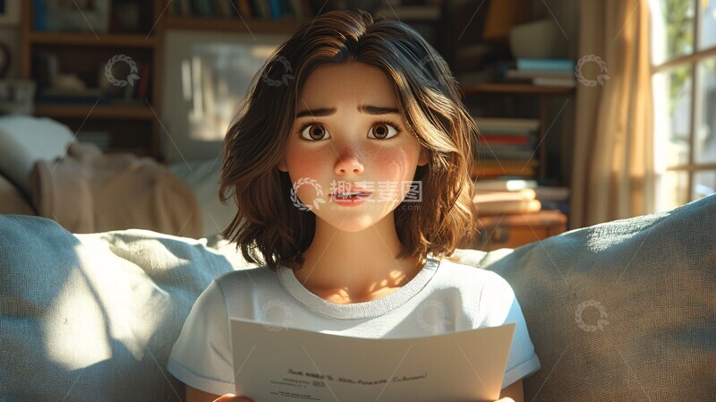 高清大图下载【趣麦麦图】少女读信喜极而泣