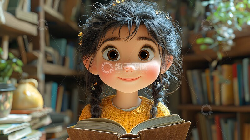 高清大图下载【趣麦麦图】小女孩课堂读书1