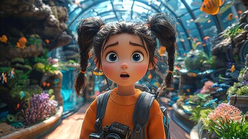 女孩看水族馆1