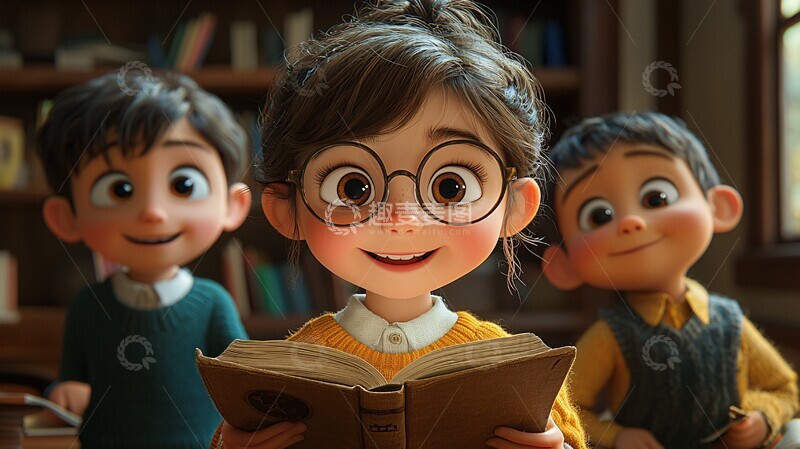 高清大图下载【趣麦麦图】小女孩课堂读书2