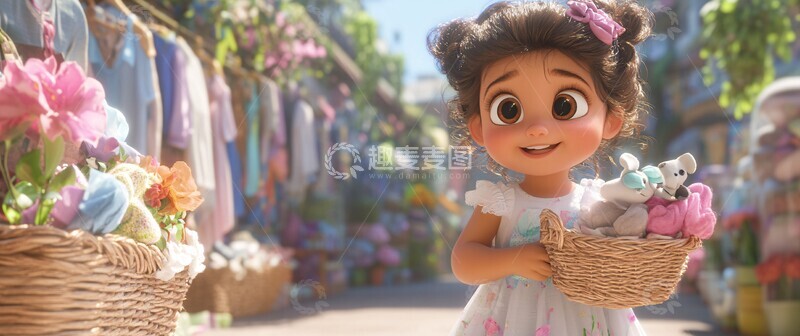 高清大图下载【趣麦麦图】小女孩买衣服