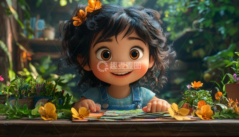 高清大图下载【趣麦麦图】女孩装饰新书桌