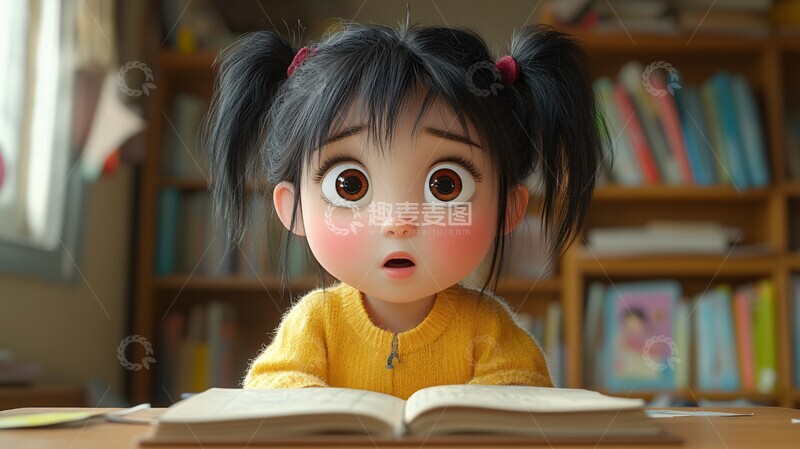 高清大图下载【趣麦麦图】双马尾女孩课堂学习2