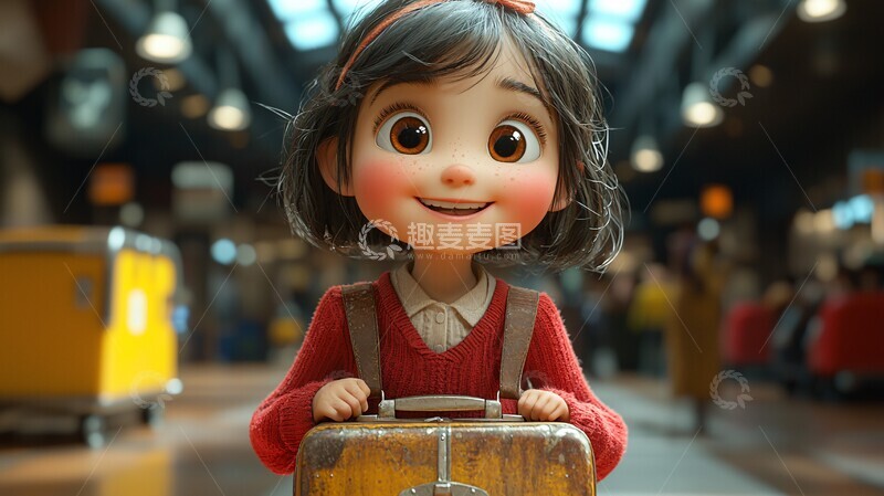 高清大图下载【趣麦麦图】小女孩机场微笑1