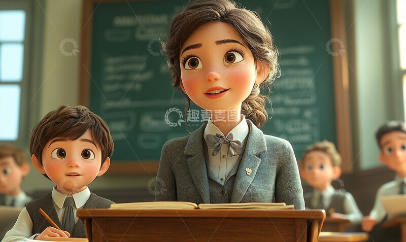 高清大图下载【趣麦麦图】课堂中的师生