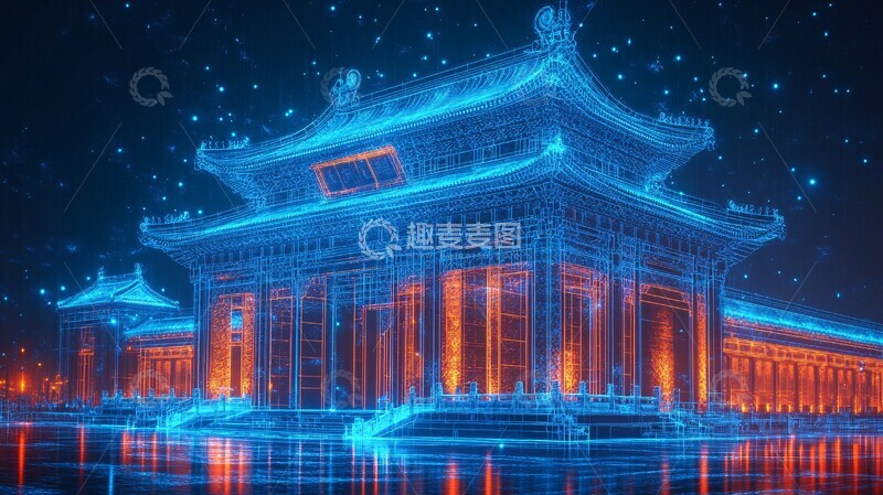 高清大图下载【趣麦麦图】天门线框全息图1