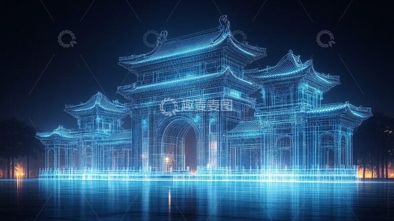 高清大图下载【趣麦麦图】天门线框全息图