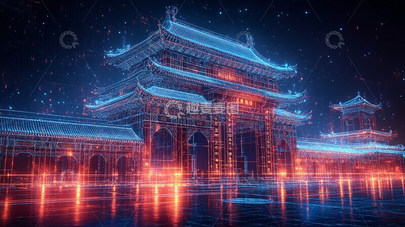 高清大图下载【趣麦麦图】天门线框全息图2