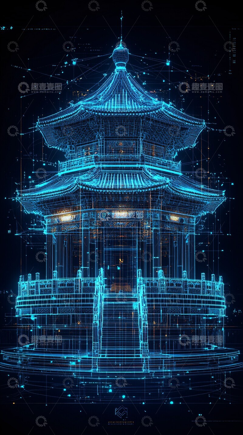 高清大图下载【趣麦麦图】古亭全息线框图2