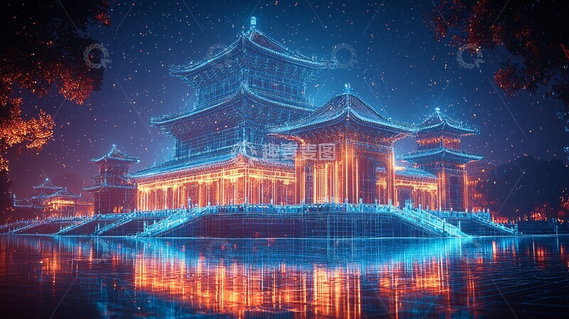 高清大图下载【趣麦麦图】宫殿建筑线框图1