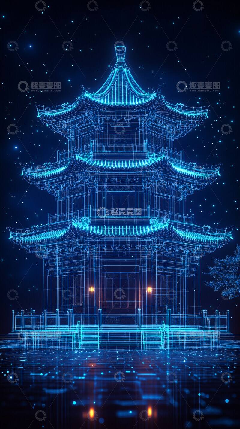 高清大图下载【趣麦麦图】古亭全息线框图