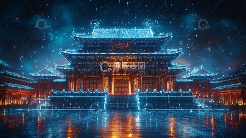 高清大图下载【趣麦麦图】巨像蓝色光线路径2