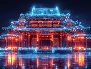 蓝光线条古建结构1