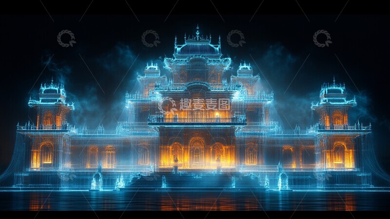 高清大图下载【趣麦麦图】玻璃古宫传统建筑简约1