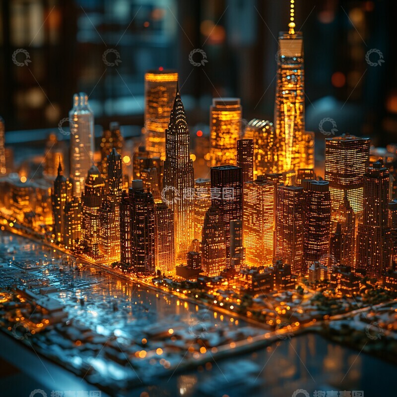 高清大图下载【趣麦麦图】城市半透明全息图1