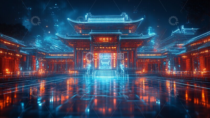 高清大图下载【趣麦麦图】汉代建筑科技线框