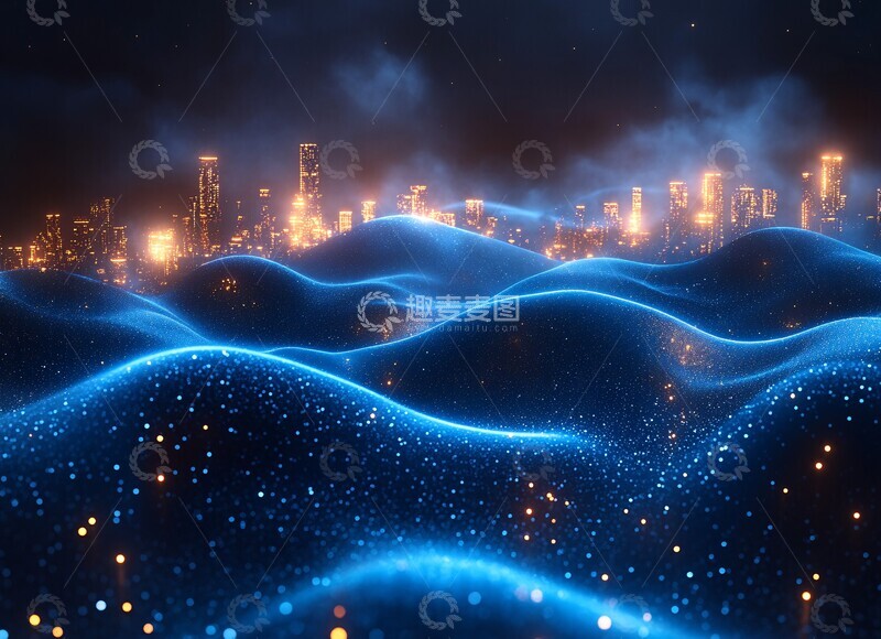 高清大图下载【趣麦麦图】蓝色光波城市1