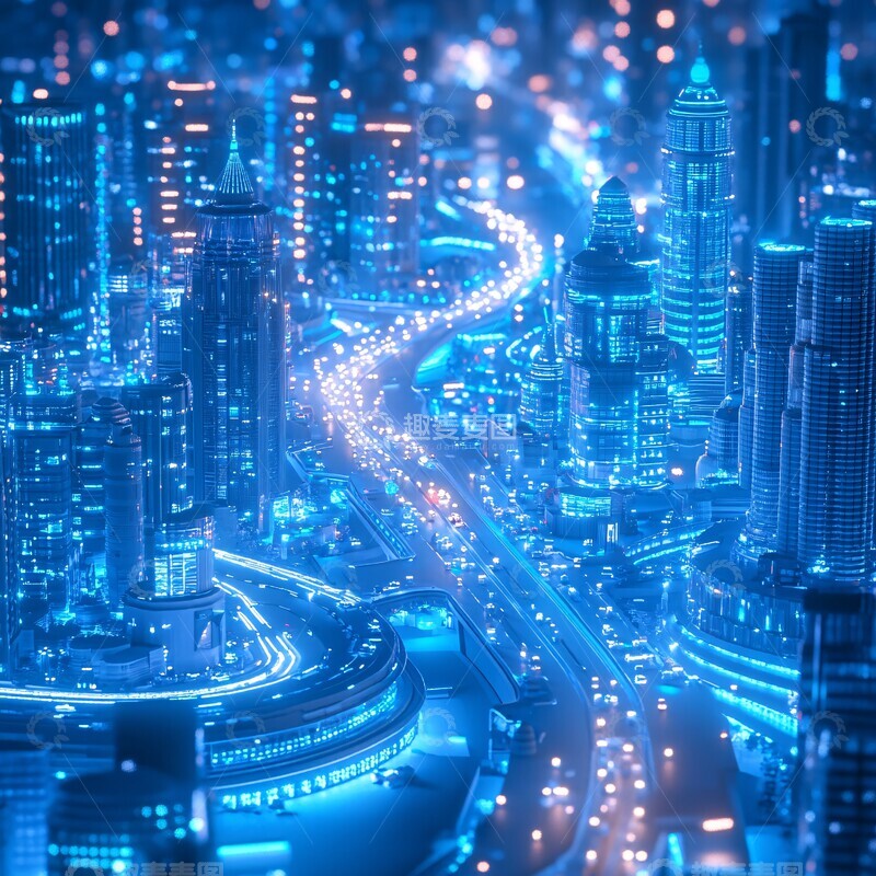 高清大图下载【趣麦麦图】蓝色灯光街道1