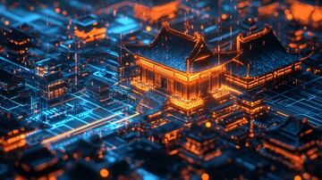 古建筑蓝光线条