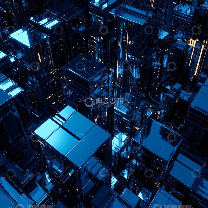高清大图下载【趣麦麦图】蓝色立体城市景观