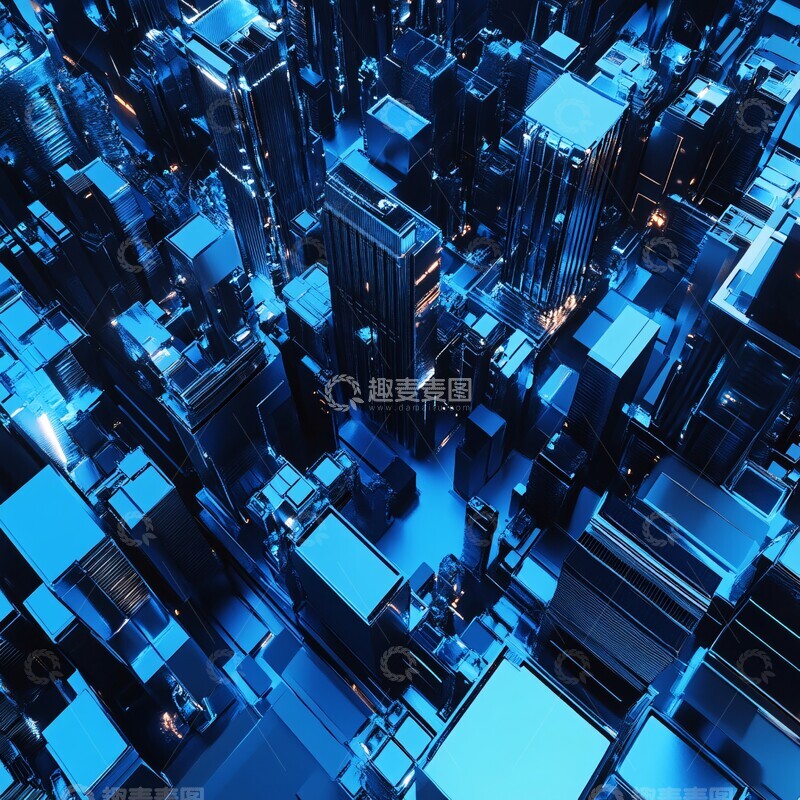 高清大图下载【趣麦麦图】蓝色立体城市景观2