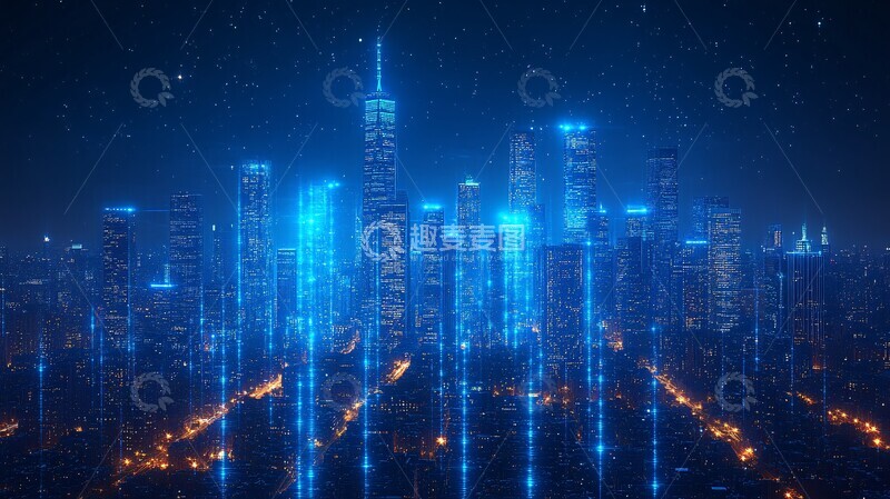 高清大图下载【趣麦麦图】蓝色数字插画城市