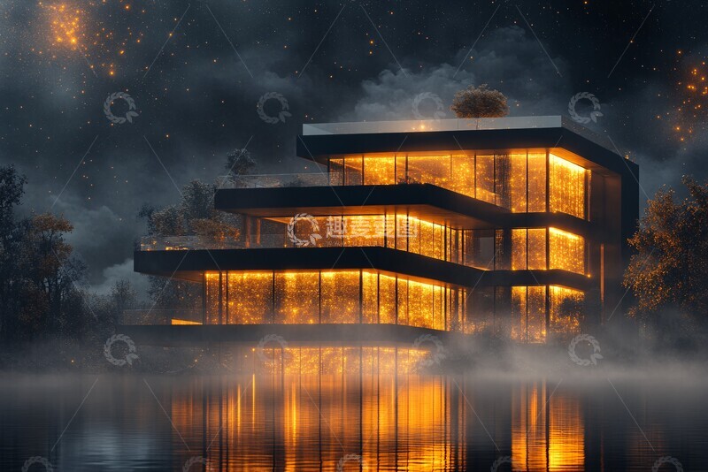 高清大图下载【趣麦麦图】黄色发光颗粒楼层