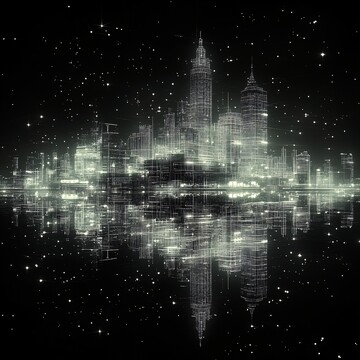 城市夜景线框湖面2