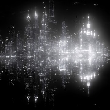 城市夜景线框湖面1