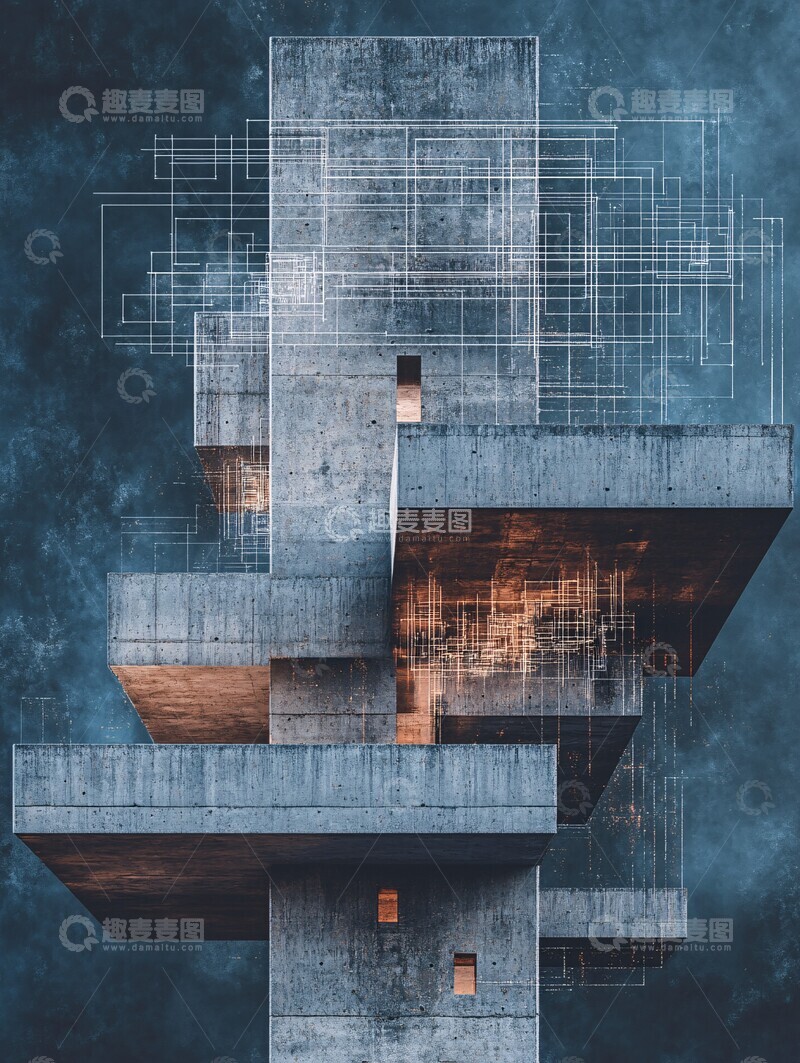 高清大图下载【趣麦麦图】建筑蓝图投影3