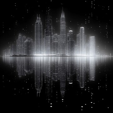 城市夜景线框湖面3