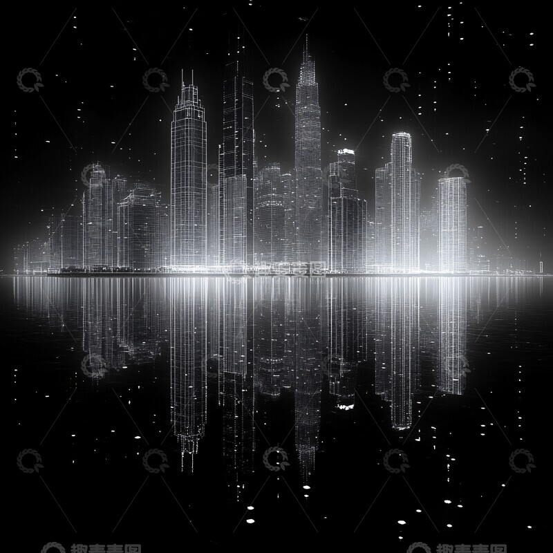 高清大图下载【趣麦麦图】城市夜景线框湖面3