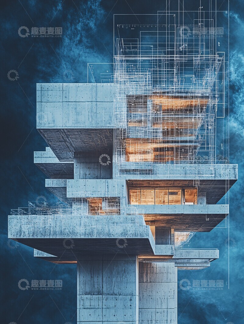 高清大图下载【趣麦麦图】建筑蓝图投影2