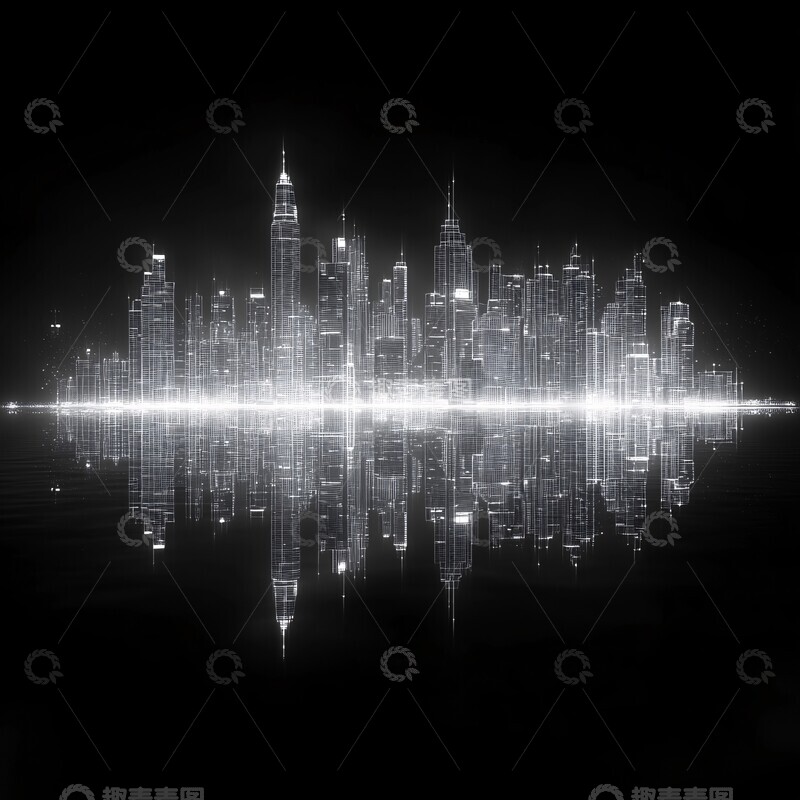 高清大图下载【趣麦麦图】城市夜景线框湖面