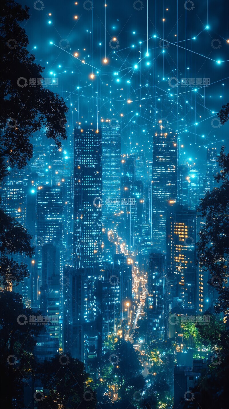 高清大图下载【趣麦麦图】数字连接城市