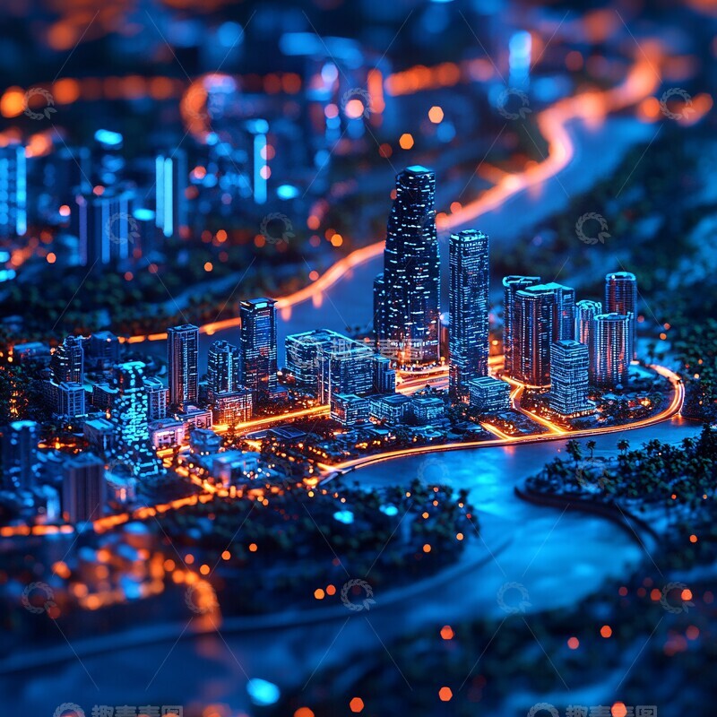 高清大图下载【趣麦麦图】蓝色全息地图