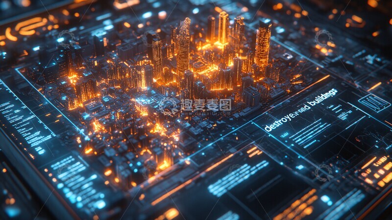 高清大图下载【趣麦麦图】城市建筑数据投影