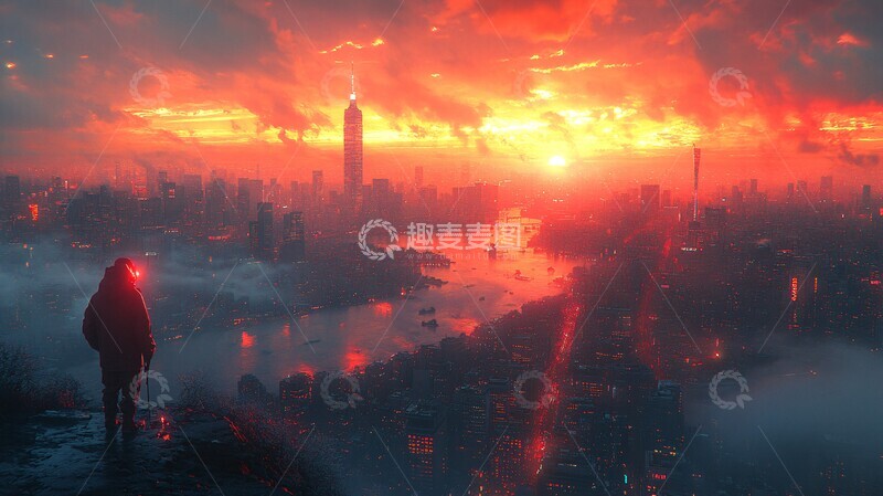 高清大图下载【趣麦麦图】二进制城市天际线